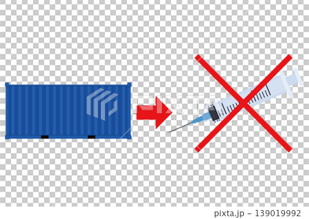 注射器とコンテナで表現する医療供給停止と物流問題のコンセプトイラスト 139019992