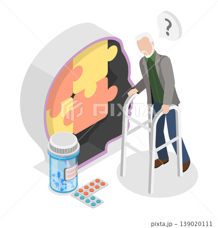 3D Isometric Flat Vector Illustration of Age Related Changes, Elderly Brain Activity Problems. Item 2 139020111