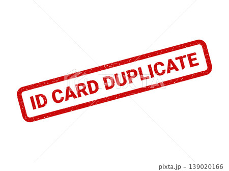Red rectangular rubber stamp impression indicating ID CARD DUPLICATE status with distressed grunge texture 139020166
