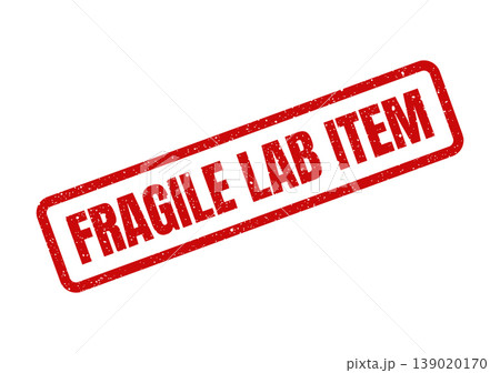 Red rectangular rubber stamp impression signifying a fragile laboratory item requiring careful handling Red rectangular rubber stamp impression signifying a fragile laboratory item requiring careful handling 139020170