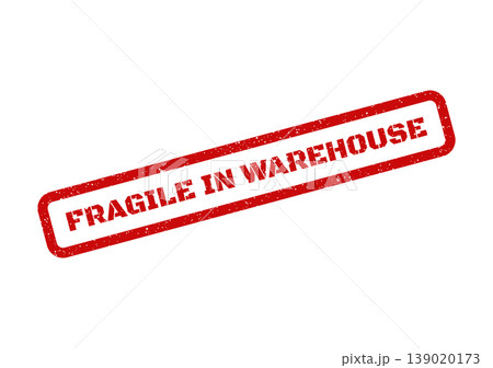 Red rectangular rubber stamp impression stating fragile goods are in a warehouse facility Red rectangular rubber stamp impression stating fragile goods are in a warehouse facility 139020173