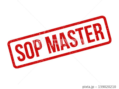 Red rectangular rubber stamp with a grunge texture displaying SOP MASTER, representing expertise in a procedure Red rectangular rubber stamp with a grunge texture displaying SOP MASTER, representing expertise in a procedure 139020210