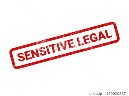 Red rectangular textured stamp prominently featuring SENSITIVE LEGAL in uppercase, marking documentation with legal implications 139020287