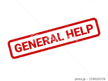 Red rubber stamp with grunge texture presenting the words general help for various assistance needs 139020339