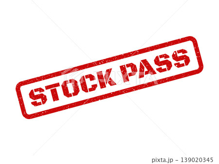 Red rubber stamp with the text STOCK PASS in a rectangular frame, indicating approval or clearance of inventory Red rubber stamp with the text STOCK PASS in a rectangular frame, indicating approval or clearance of inventory 139020345