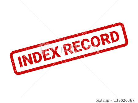 Red textured rectangular rubber stamp indicating an important index record action status or document logging process Red textured rectangular rubber stamp indicating an important index record action status or document logging process 139020367