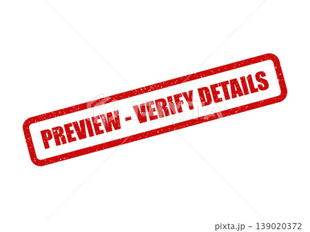 Red textured rectangular rubber stamp requesting careful review and verification of specific information or details 139020372