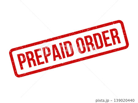 Red textured rubber stamp showing prepaid order text for transaction document marking 139020440