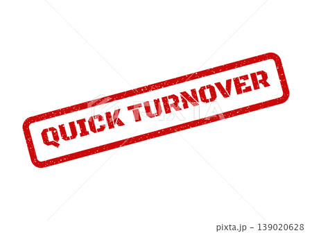 Textured quick turnover rubber stamp symbol for efficient process completion and rapid inventory movement 139020628