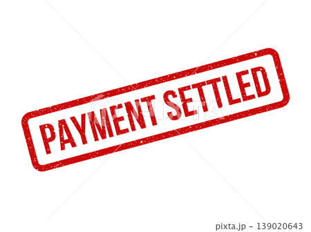 Textured rectangular rubber stamp displaying payment settled text for marking completed financial obligations 139020643