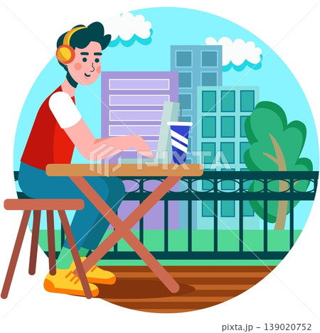 Man work on laptop in cafe vector isolated icon Man work on laptop in cafe vector isolated icon 139020752