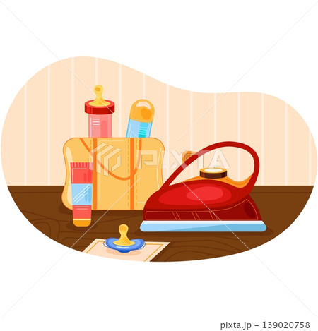 Vector electric iron and baby accessory cartoon Vector electric iron and baby accessory cartoon 139020758