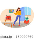 Woman enjoy listening to music vector illustration 139020769