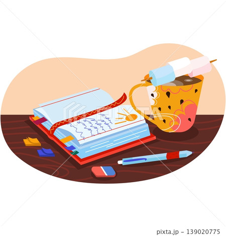 Table with marshmallow candy on coffee cup vector Table with marshmallow candy on coffee cup vector 139020775