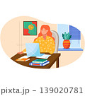 Woman with laptop thinking about content vector 139020781