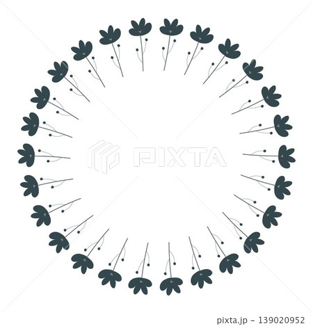 Simple botanical wreath of plants in a monochrome palette on white background Simple botanical wreath of plants in a monochrome palette on white background 139020952