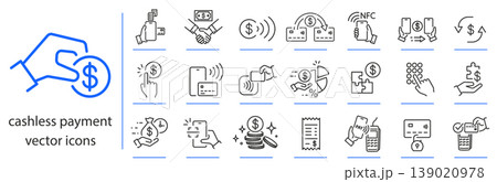 cashless payment icons, finance transaction icon set, payment simple symbols, line vector illustration 139020978