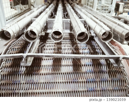 Industrial, steel pipes, manufacturing, factory, conveyor belt, metalworking, production line, engineering, stainless steel, automation, machinery, furnace, pipes, tubes, metallurgy, mechanical, plant 139021039