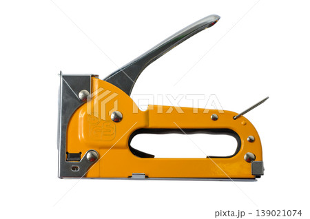 Yellow Manual Staple Gun Isolated on White Background 139021074