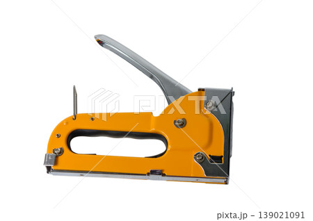 Yellow Furniture Staple Gun Isolated on White Manual Construction Tool Yellow Furniture Staple Gun Isolated on White Manual Construction Tool 139021091