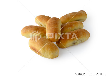 Latvian National Pirozhki with Pork Fat Isolated on White Background 139021099