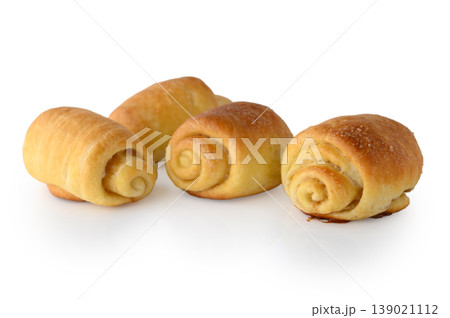 Cinnamon sugar rolls on white background Cinnamon sugar rolls on white background 139021112