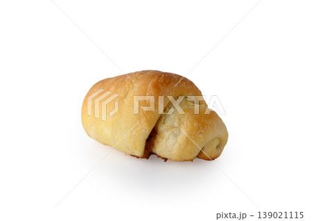 Single cinnamon sugar roll on white background Single cinnamon sugar roll on white background 139021115