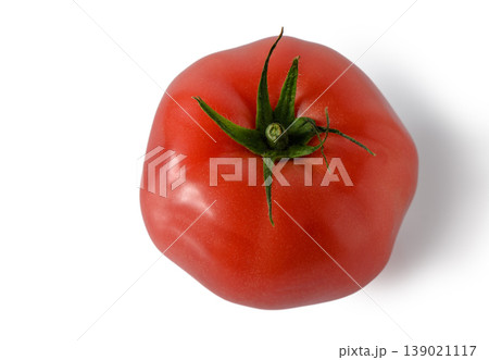 Top View of Red Juicy Tomato Isolated on White Background Top View of Red Juicy Tomato Isolated on White Background 139021117