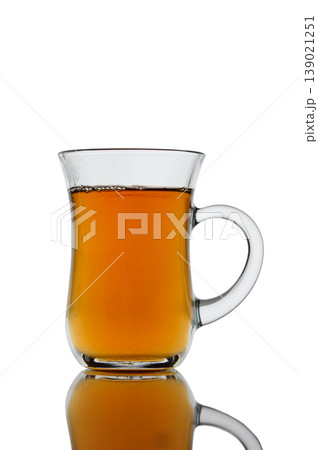 Glass Cup of Tea with Handle Isolated on White Background 139021251