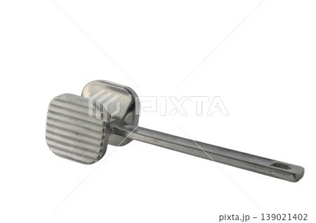 Metal meat tenderizer hammer, kitchen tool isolated on white background. Metal meat tenderizer hammer, kitchen tool isolated on white background. 139021402