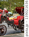 Elegant Horsedrawn Vehicle Paused On Manhattan Street Captured During Sunset Hours new york 139021636