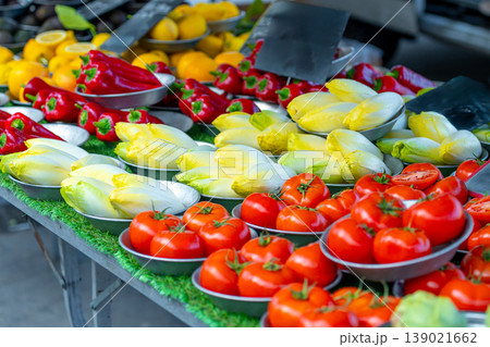 Tomatoes and various vegetables on a market stall Tomatoes and various vegetables on a market stall 139021662