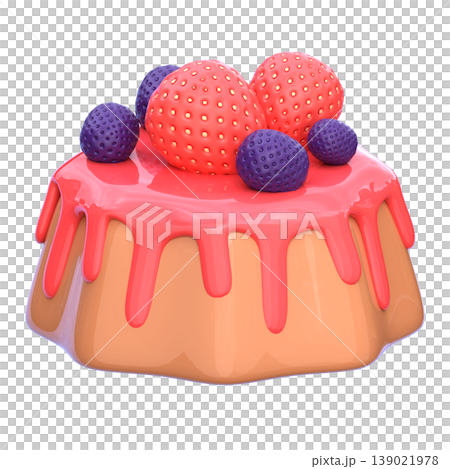 Cute 3D Panna Cotta Icon, Strawberry Pudding Dessert, Sweet Food Illustration for UI App, Bakery Menu, Cafe Branding, and Digital Product Design 139021978