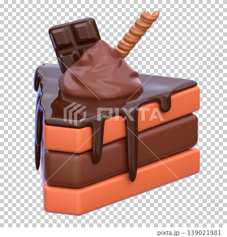 Cute 3D Chocolate Cake Slice Icon, Layered Dessert with Topping, Sweet Bakery Food Illustration for UI App, Cafe Menu, and Digital Design Cute 3D Chocolate Cake Slice Icon, Layered Dessert with Topping, Sweet Bakery Food Illustration for UI App, Cafe Menu, and Digital Design 139021981