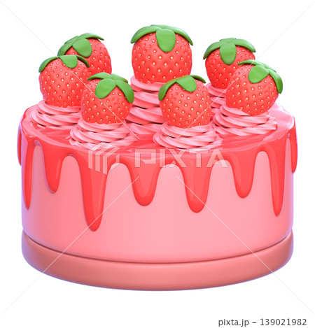 Cute 3D Strawberry Cheesecake Icon, Creamy Fruit Dessert, Sweet Bakery Food Illustration for UI App, Cafe Menu, and Digital Product Design 139021982