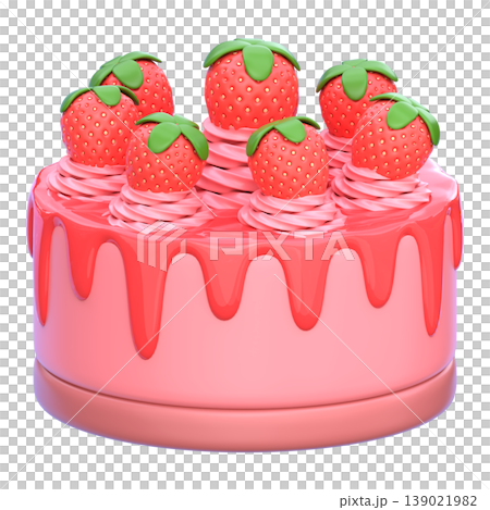 Cute 3D Strawberry Cheesecake Icon, Creamy Fruit Dessert, Sweet Bakery Food Illustration for UI App, Cafe Menu, and Digital Product Design 139021982