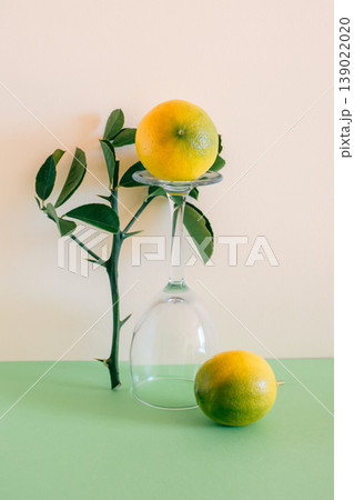 Beautiful branch with two yellow lemons on a green background. Beautiful branch with two yellow lemons on a green background. 139022020