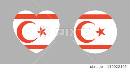 Northern Cyprus heart, round country flag badge, sticker. Turkish Republic of Northern Cyprus flag circle, heart shaped icon, background. National Northern Cyprus circular, heart button, banner. Northern Cyprus heart, round country flag badge, sticker. Turkish Republic of Northern Cyprus flag circle, heart shaped icon, background. National Northern Cyprus circular, heart button, banner. 139022195