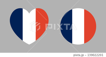 France round, heart flag icon, sticker. National heart shaped, circle flag badge, button set. France flag banner in heart, circular shape. French flag background. France round, heart flag icon, sticker. National heart shaped, circle flag badge, button set. France flag banner in heart, circular shape. French flag background. 139022201