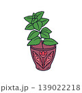 Hand drawn line art mint plant in pot icon vector illustration. Doodle aromatic tea herb clipart 139022218