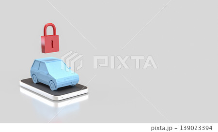Smart Car Security Concept With Padlock On Mobile Device 3d render. Smart Car Security Concept With Padlock On Mobile Device 3d render. 139023394