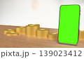 Mobile Banking and Investment Concept with Smartphone Green Screen and Gold Coins 3d render. 139023412