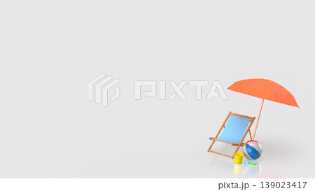 Relaxing Summer Beach Setup with Chair Umbrella and Colorful Accessories 3d render. 139023417