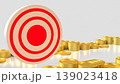 Financial Target Achievement Concept With Bullseye And Gold Coins Investment 3d render. 139023418