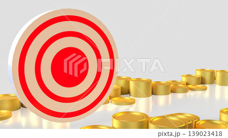 Financial Target Achievement Concept With Bullseye And Gold Coins Investment 3d render. 139023418