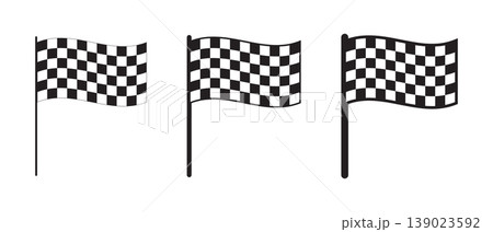 Set of winding race flags with checkered black and white texture. Start or finish signals on sport car competitions. Rally or motocross props isolated on white background. Vector graphic illustration Set of winding race flags with checkered black and white texture. Start or finish signals on sport car competitions. Rally or motocross props isolated on white background. Vector graphic illustration 139023592