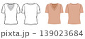 Short sleeve V neck top oversized silhouette, clean construction lines and smooth shaping, minimal structure and simple casual appearance suitable for everyday wear. Technical fashion illustration in 139023684