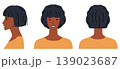 Curl Under Page Boy Bob hairstyle flat vector front back profile views, rounded haircut shape smooth curve for avatar 139023687