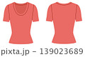 Red scoop neck top with fitted silhouette, clean construction lines and smooth shaping, minimal structure and simple casual appearance for everyday wear. Technical fashion illustration in flat color 139023689