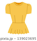 Yellow peplum top with puff sleeves, fitted bodice and flared hem with structured shaping and feminine silhouette. Technical fashion illustration front view. 139023695